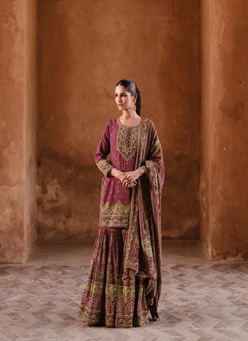 Wine Colour Noorani By Sayuri Crepe Silk Designer ReadyMade Wholesale Online 5455