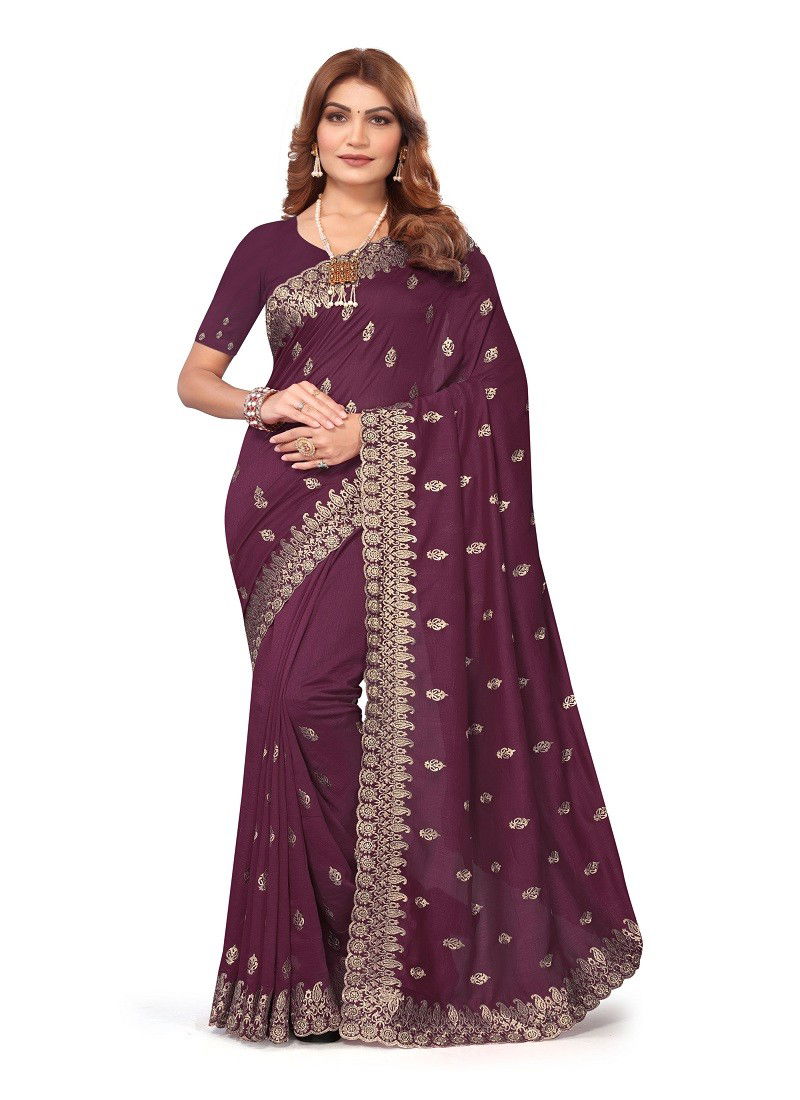 Wine Colour Nyra By Utsav Nari Vichitra Blooming Embroidery Saree Online Wholesale 2396