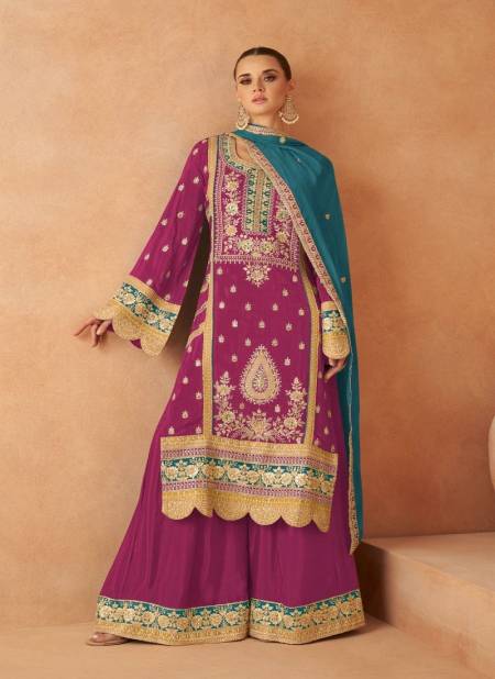 Wine Colour Pari By Gulkayra Chinon Embroidery Readymade Suits Orders In India 7450-C