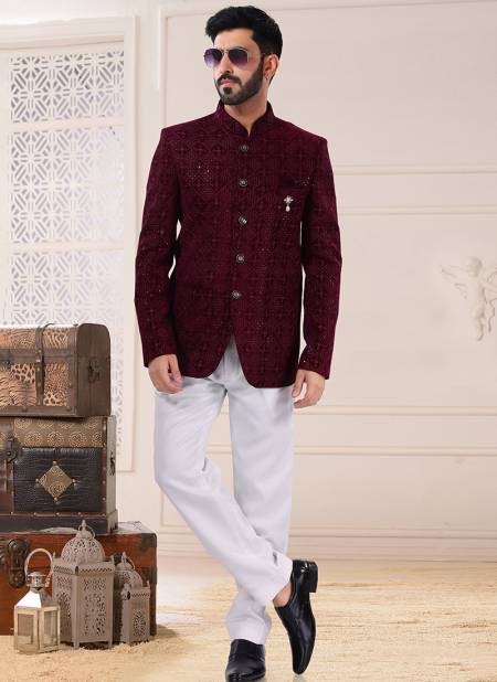 Wine Colour Party Wear Mens Wholesale Jodhpuri Suit Catalog 1829