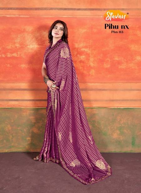 Wine Colour Pihu By Stavan Chiffon Embroidery Party Wear Saree Manufacturers Phn-113