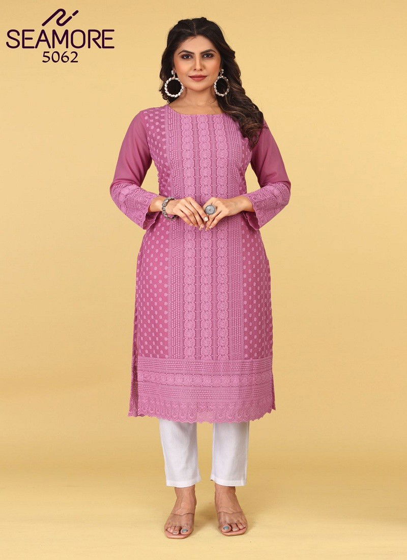 Wine Colour Pink Palak Vol 3 By Seamore Lakhnavi Georgette Designer Kurti Wholesale Online 3062