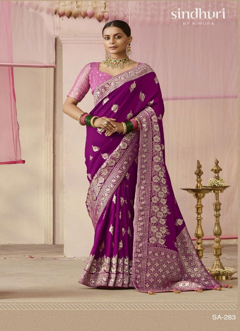 Wine Colour Premika By Kimora Dola Viscose Silk Weddding Wear Saree Wholesale Price In Surat SA-283