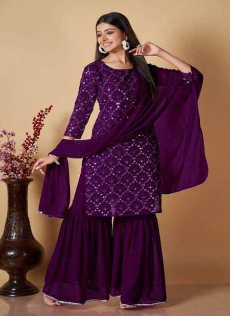 Wine Colour Prisha Kurti Vol 4 Gerogette Sharara Readymade Suits Wholesale Maket In Surat RF27441