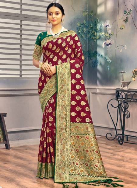 Brown Colour Pushpanjali Sangam Wedding Wear Wholesale Banarasi Silk Sarees Catalog 1688