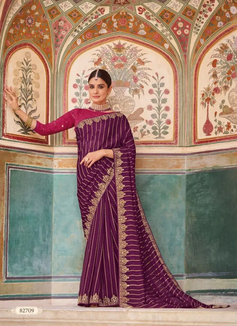 Wine Colour Raj Rani Vol 2 By Vipul Weaving Chiffon Saree Surat Wholesale Market 82709