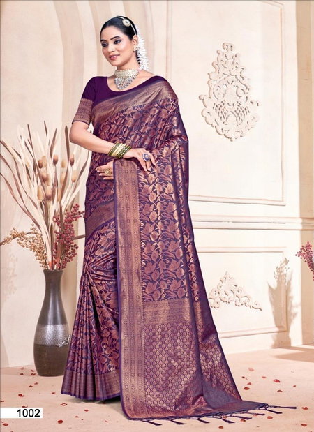 Wine Colour Rajwadi Vol 9 By Bunawat Banarasi silk Wedding Wear Saree Wholesale Online 1002