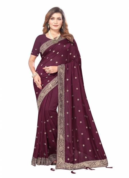 Wine Colour Sahitya By Utsav Nari Vichitra Blooming Embroidery Wedding Saree Wholesalers In Delhi 2346