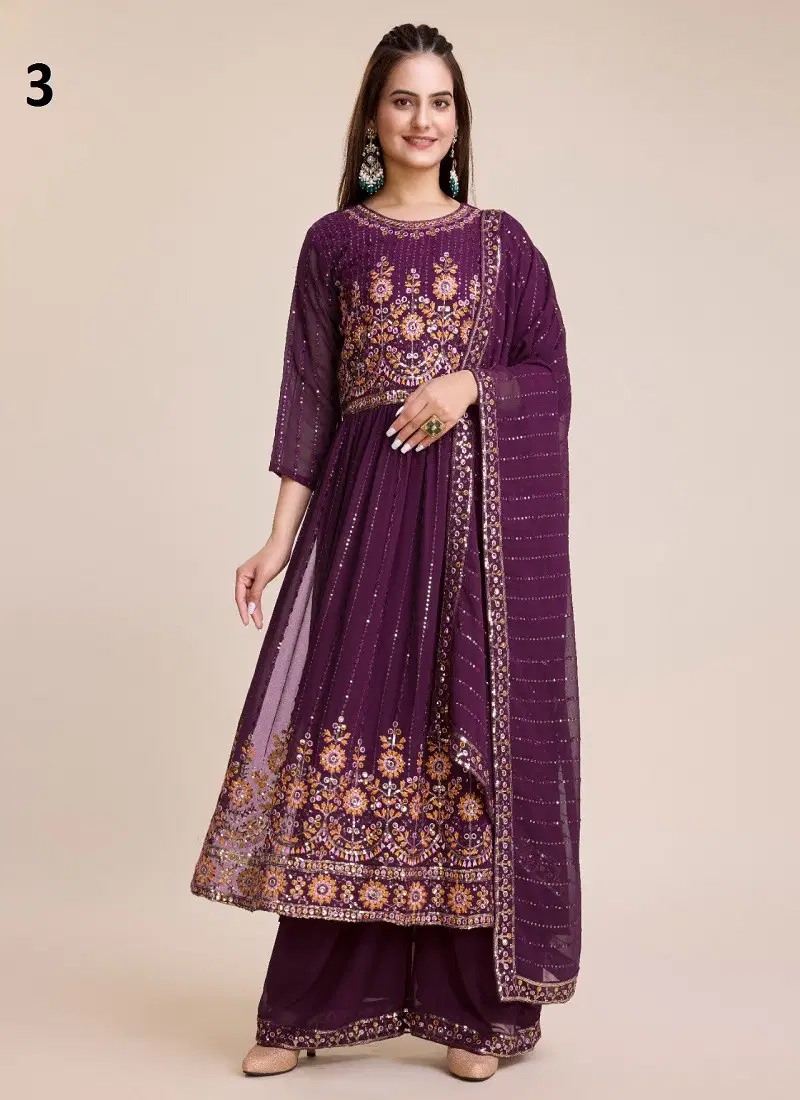 Wine Colour Salar 2 By Beriston Faux Georgette Sharara Suits Suppliers In India 3