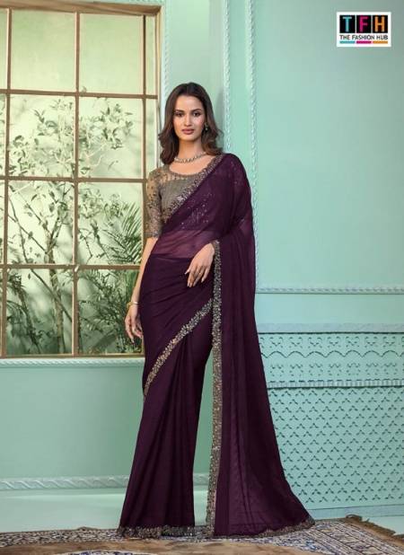 Wine Colour Salsa Style 3 By TFH Party Wear Designer Sarees Wholesale Clothing Suppliers In India SLS-7809