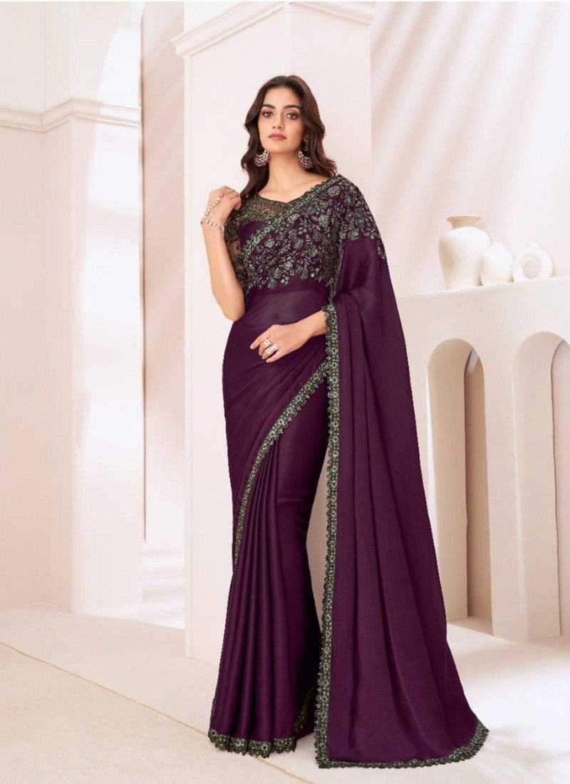 Wine Colour Sandalwood Vol 13 By TFH Designer Party Wear Saree Suppliers SW-1309