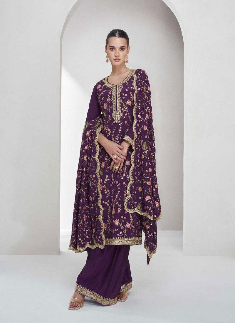 Wine Colour Shreya By Aashirwad Premium Chinnon Silk Readymade Suits Wholesale Online 10019