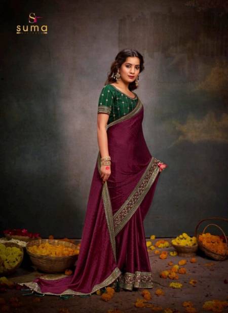 Wine Colour Silk Sanchi By Suma Designer Occasion Wear Saree Wholesale Shop In Surat 3007