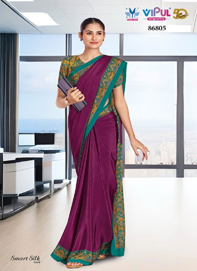 Wine Colour Smart Silk Vol 6 By Vipul Crepe Uniform Wear Saree Exporters In India 86805