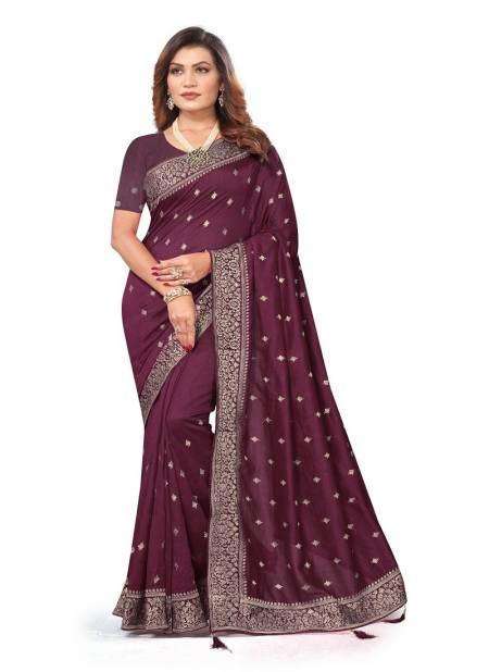 Wine Colour Srajan By Utsav Nari Vichitra Blooming Embroidery Surat Saree Wholesale Market 2356