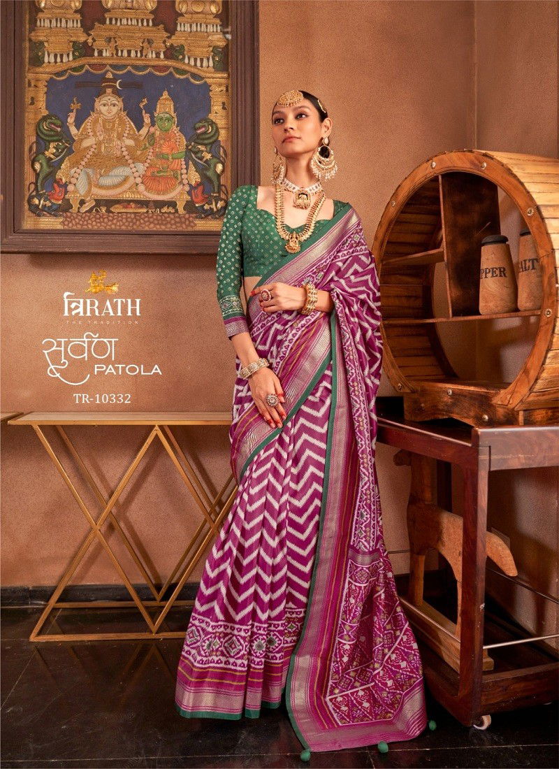 Wine Colour Suwarna Patola By Tirath Mercerized Sigma Silk Occasion Wear Wholesale Saree In India TR-10332