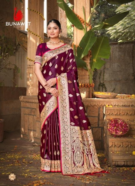 Wine Colour Taramani (Satan) By Bunawat Satin Silk Sarees Wholesale Shop In Surat 1004