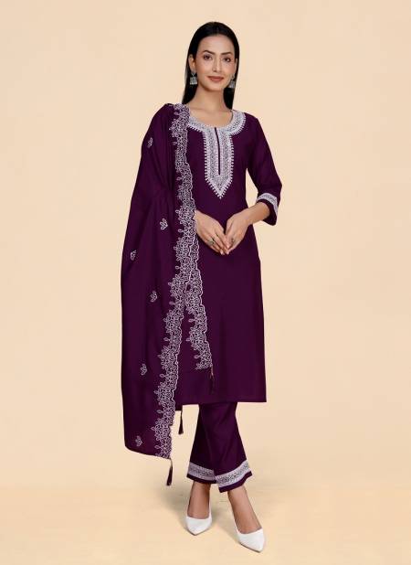 Wine Colour VT1018 To VT1021 By VT Designer Wholesale Kurti With Bottom Dupatta Orders In India VT1020