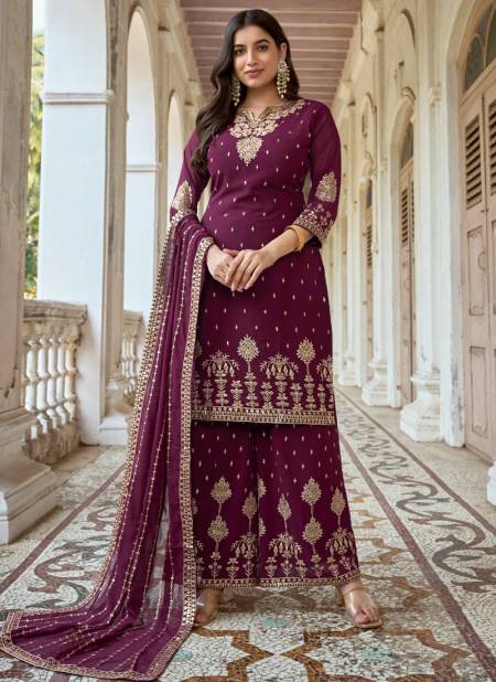Wine Colour Zareen By FK Fashion 1031 To 1034 Plazzo Suits Catalog 1034