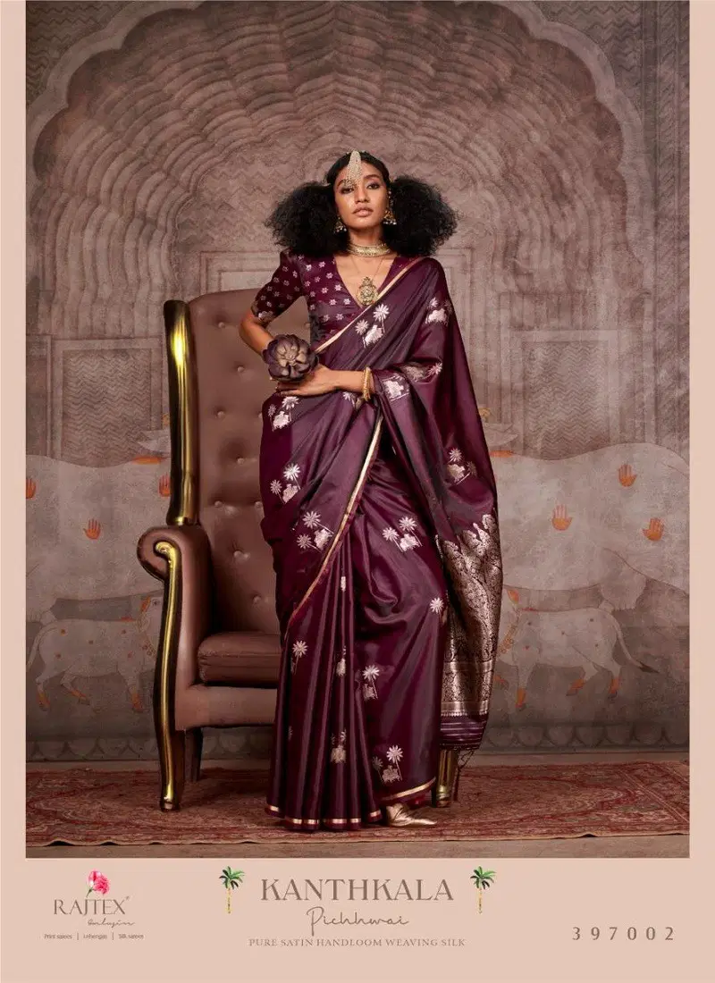 Wine Colour kanthkala Pichhwai By Rajtex Satin Handloom Saree Suppliers In India 397001