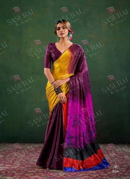 Wine Multi Colour Sophia By Sasural Digital Printed Crape Jacquard Saree Exporters In India 504