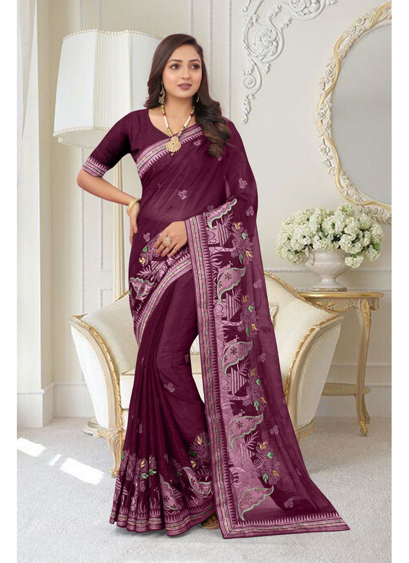 Wine Sangrita By Nari Fashion Party Wear Saree Catalog 7100