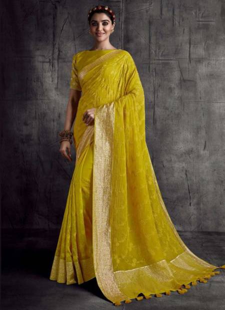 heavy border with stone Party wear Yellow Colored Georgette Fancy Saree at  Rs 655 in Surat