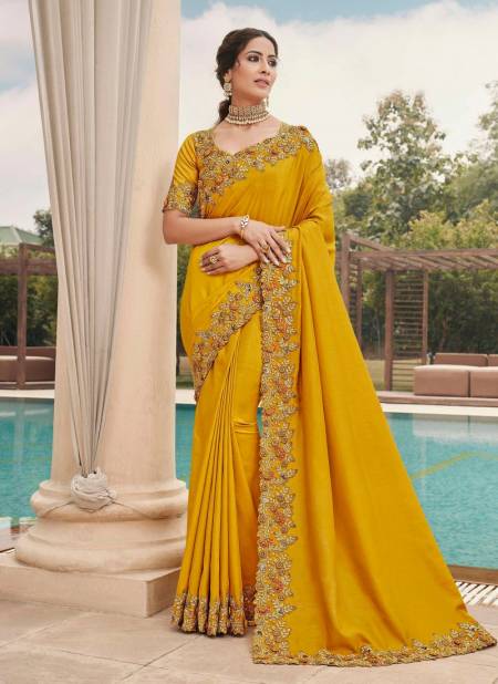 Faux Georgette Yellow Border Worked Saree TSNF4019 at Rs 1238 in Surat