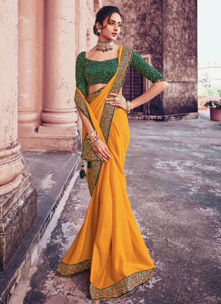 Buy Yellow Latest Designer Party Wear Net Sari | Party Wear Sarees