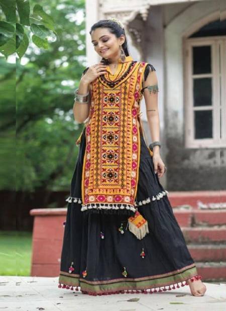 Yellow And Black Colour MF Mesmora Atrangi Navaratri Special Kurti With Bottom Manufacturers MF2806