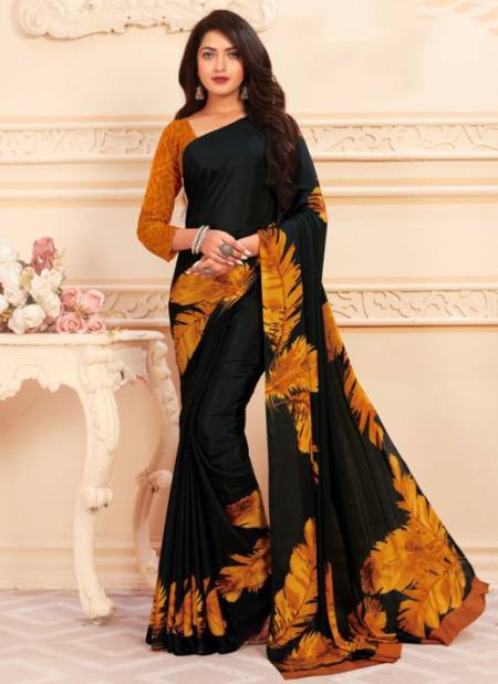 Yellow And Black Perfection Fancy Wear Wholesale Printed Sarees 105 B