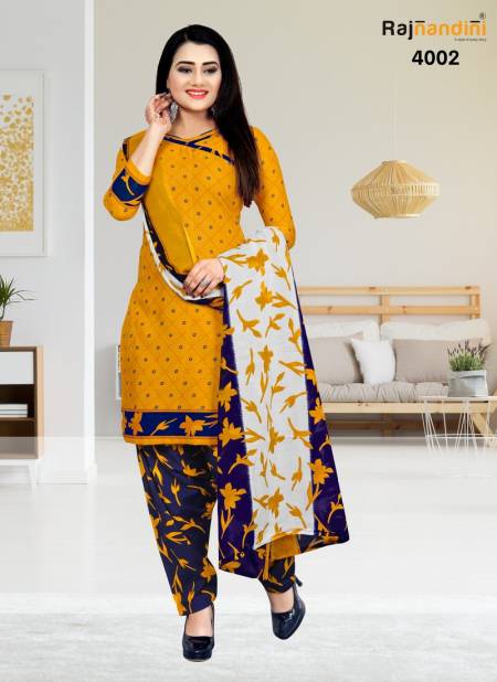 Yellow And Blue Colour Anamika Cotton Dress Material Catalog 4002