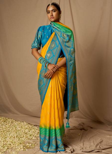 Yellow And Blue Colour Meera Kimora Function Wear Wholesale Printed Sarees Catalog P16066