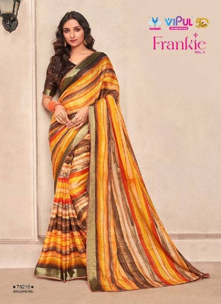 Yellow And Brown Colour Frankie Vol 3 By Vipul Chiffon Printed Daily Wear Sarees Wholesale Clothing Suppliers in India 78210