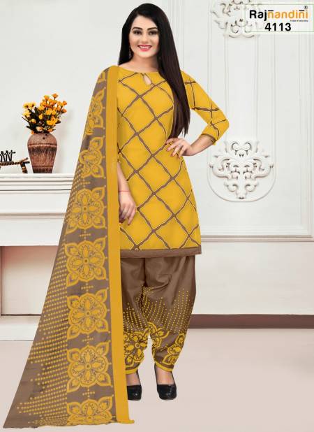Yellow And Brown Colour Mohini Cotton Dress Material Catalog 4113