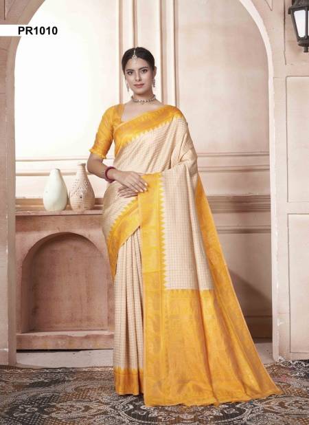 Yellow And Cream Colour Preeti By 3 Of Kubera Pattu Kanjivaram Silk Sarees Surat Wholesale Market PR1010