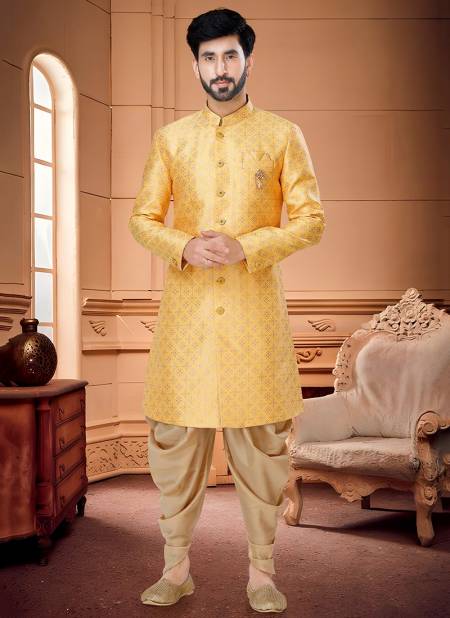 Yellow And Gold Colour Exclusive Wear Wholesale Indo Western Catalog 1654