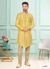 Yellow And Gold Colour GS Fashion Function Wear Mens Designer Indo Western Exporters In India 4011