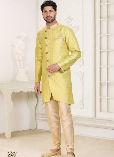 Yellow And Golden Colour Mens Partywear Indo Western Catalog 2320
