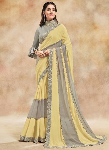 Yellow And Gray Colour Amoris Party Wear Wholesale Designer Sarees 42007