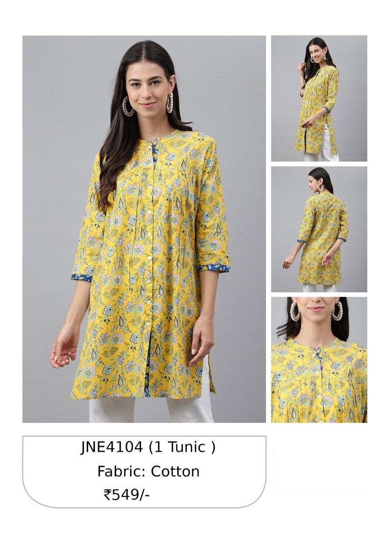 Yellow And Gray Colour Janasya Designer Kurti Catalog 4104