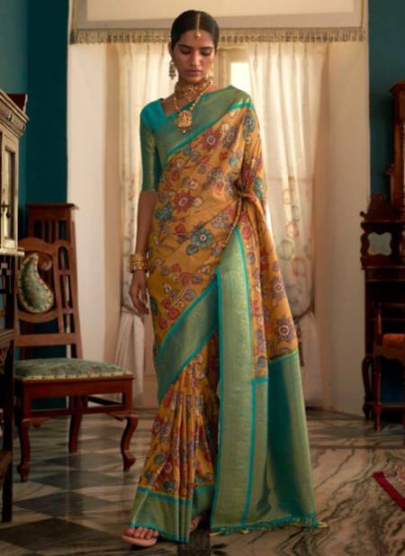 Yellow And Green Colour Kalamkatha Designer Wholesale Silk Sarees Catalog 2048