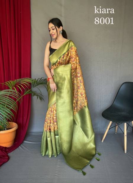 Yellow And Green Colour Kiara By Fashion Lab Printed Saree Catalog 8001