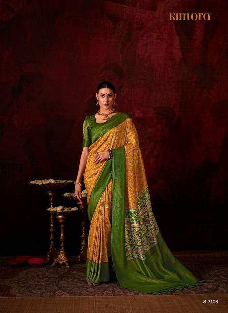 Yellow And Green Colour Lakshmi By Kimora Digital Printed Softy Silk Saree Wholesale In Delhi 2106