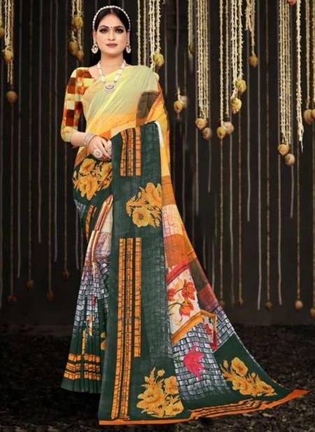 Yellow And Green Colour Rupali Printed Wholesale Daily Wear Sarees 1009