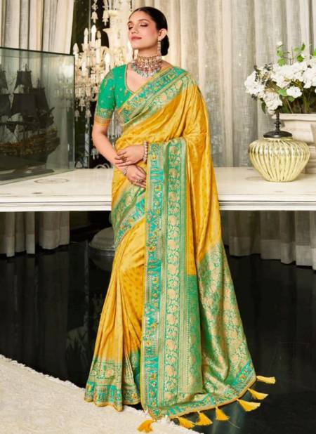 Yellow And Green Colour Wholesale Wedding Wear Sarees Catalog 5705