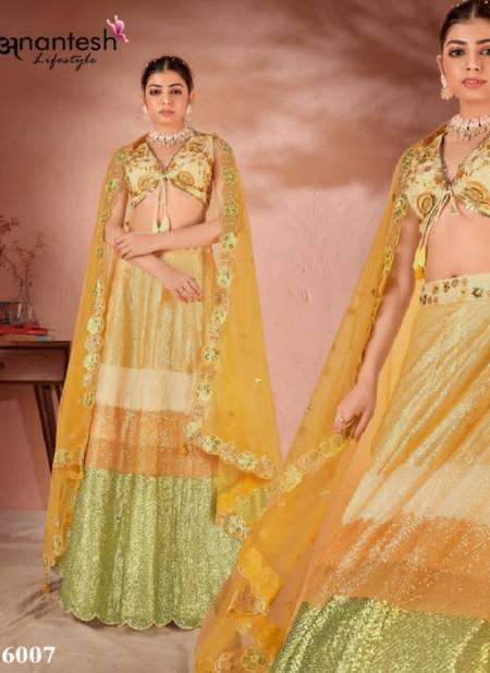 Yellow And Green Multi Colour Maharani Vol 2 By Anantesh Georgette Wedding Wear Lehenga Choli Catalog 6007
