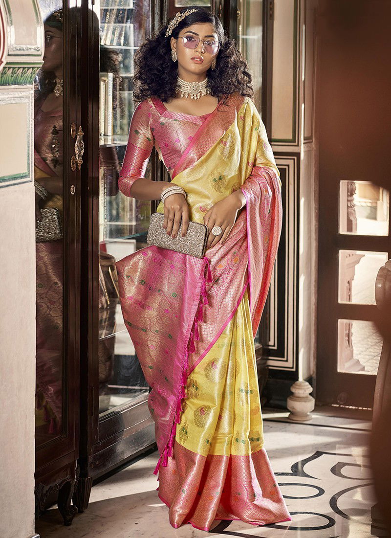 Yellow And Pink BK 8727 Festive Wear Wholesale Silk Sarees 6005