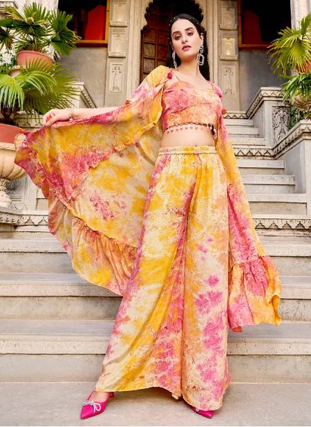 Yellow And Pink Colour Flory Vol 39 By Khushbu Fashion Plazzo Suit Catalog 4952