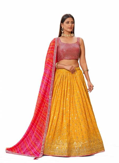 Yellow And Pink Colour Golden Palm By Zeel Clothing Georgette Lehenga Choli Wholesale Online 8008